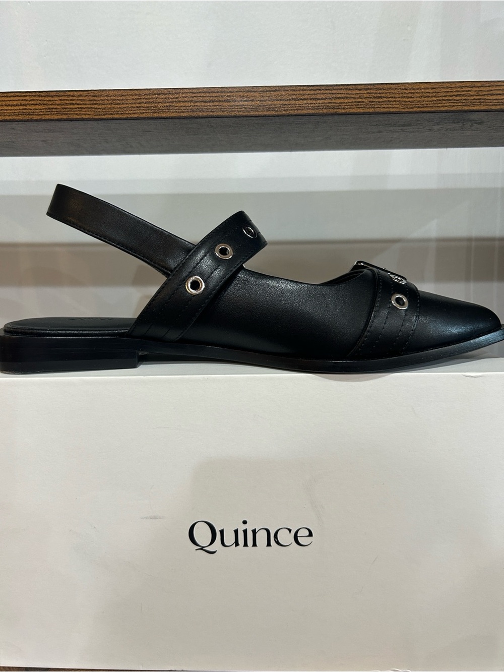 Quince Italian Leather Bold Buckle Slingback Flat NIB - Picture 5 of 10